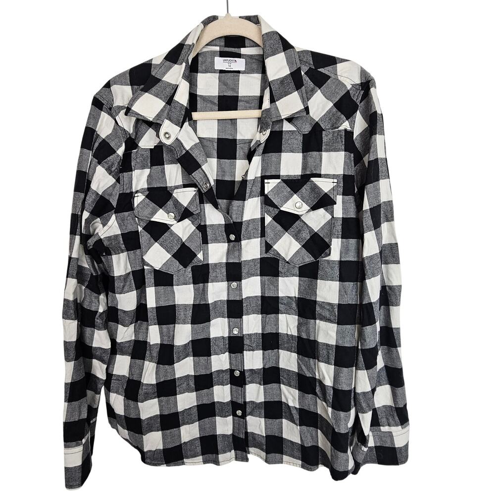 UNTUCKit Womens Holden Western Shirt Sz 14 Buffalo Check Flannel Cowgirl Country